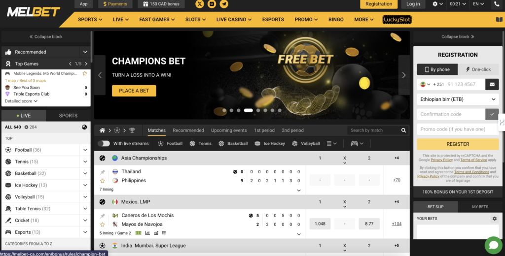 Screenshot of Melbet's homepage, featuring an array of betting options, live sports events, promotional banners, and a user-friendly navigation menu, presented in an engaging and visually appealing design