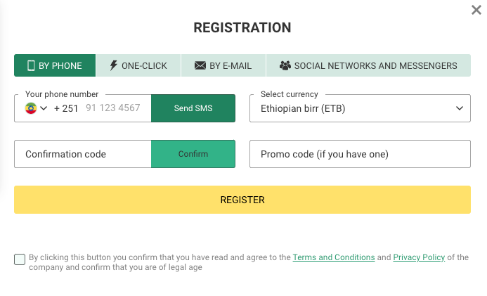 Screenshot of Betwinner's registration page, featuring an easy-to-complete sign-up form with required fields for personal and account information, and an overview of registration options, all within a user-friendly and straightforward design