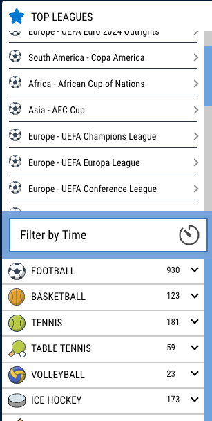 Image displaying a range of sports leagues available on Vamos Bet